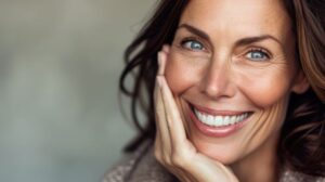 Close-up portrait of smiling middle-aged woman