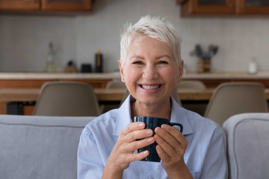 Woman smiling on the couch